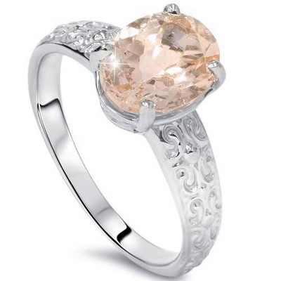 Pompeii3 2ct Oval Morganite Vintage Ring 14K White Gold