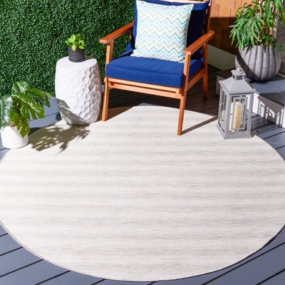 Ivory and Grey Round Synthetic Indoor/Outdoor Rug