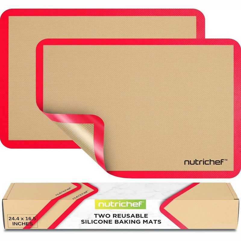 Nutrichef 2 - Pc Silicone Baking Mats - Brown & Red, 1 of 9
