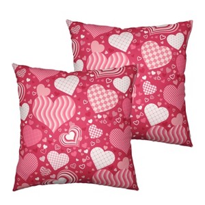 Pink Pillow Covers 18x18 Pink White Love Heart Pillow Case Throw Pillow Covers - 1 of 3