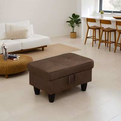 DOMETOUR Chocolate Flannel Living Room Ottoman - Cozy Upholstered Footstool with Storage