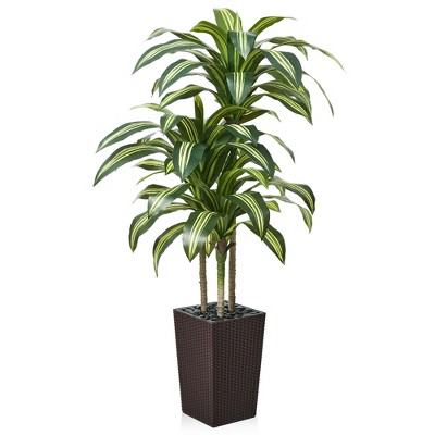 5-6ft UV & Sunproof Artificial Dracaena Tree for Indoor/Outdoor - Faux Silk Plant in Tall Planter, Tall Faux Tree for Home & Garden Decor