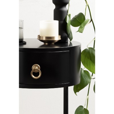 Black and Gold Round Wood Side Table with Storage