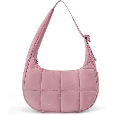 Crescent Shoulder Bag for Women, Nylon Quilted Shoulder Purses, Puffy Handbags with Adjustable Strap