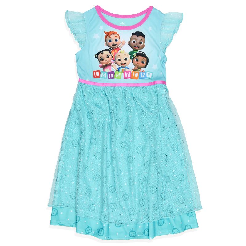 CoComelon Toddler Girls Lets Play Ruffle Sleeve Dressy Glitter NightGown, 1 of 5