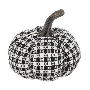 NAYSAYE Party Decoration and Accessories Fabric Plaid Pumpkin Figurine for Holiday Halloween Tabletop, Black and White, 7"*7"*6.7" - 1 of 4