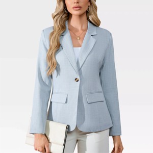 Women's Blazers Cinched Waist Lapel Blazer Jackets Long Sleeve Linen-Texture Dressy Blazer Faux Flap Pockets Formal One Button Suits - 1 of 4
