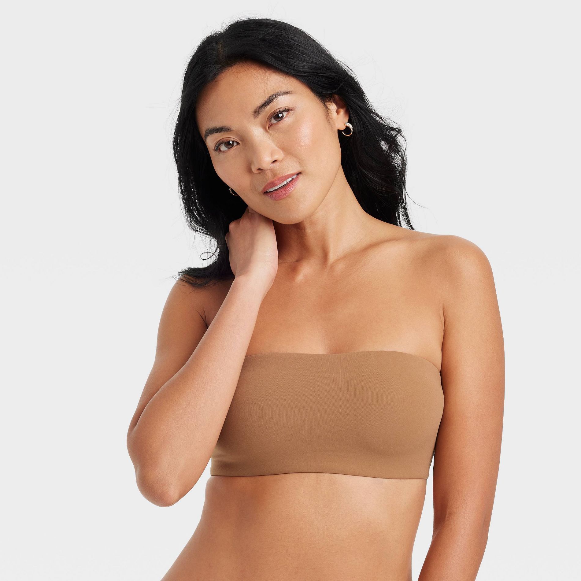 Women's Luxe Stretch Unlined Bandeau Bra - Auden™ Caramel S: Mesh Liner, Tagless, Double-Layered