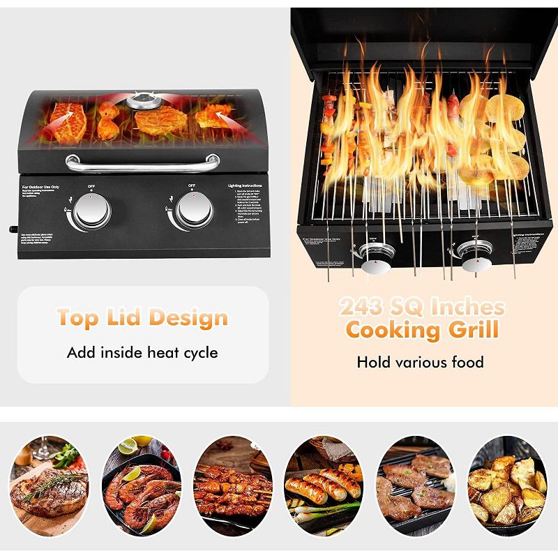 SKONYON Portable Grill 2-Burner Propane Gas Grill Ideal for Outdoor Cooking Black, 3 of 10