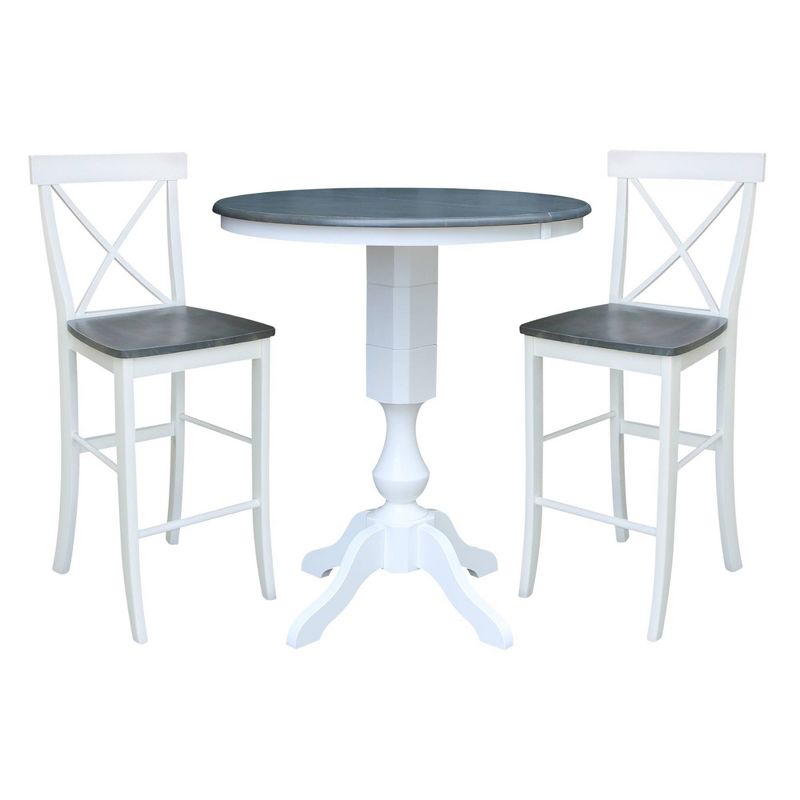 36&#34; Round Extendable Dining Table with 2 X Back Stools White/Heather Gray - International Concepts, 1 of 6