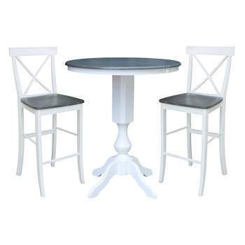 36" Round Extendable Dining Table with 2 X Back Stools White/Heather Gray - International Concepts