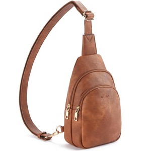 Generic Sling Bag for Women Leather Fanny Pack Crossboday Backpack Brown - 1 of 4