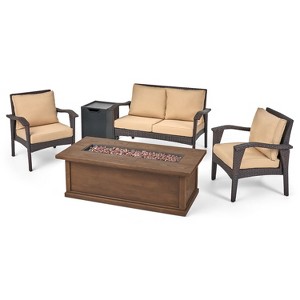 GDFStudio Hilary Outdoor Wicker 4 Seater Chat Set with Fire Pit - 1 of 4