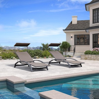 PURPLE LEAF Outdoor Chaise Lounge Chair Set of 2 Patio Pool Lounger Chairs with Wooden Armrest Sunbathing Tanning Recliner for Outside Backyard