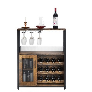 Garvee Wine Cabinet with Large Storage Space and Detachable Rack, Small Sideboard and Buffet Cabinet with Mesh Door, Retro Brown/Gray - 1 of 4
