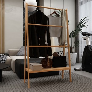 51.69" Tall Multifunctional 4-Tier Ladder Towel Rack with Storage Shelf, Natural 4A - ModernLuxe - 1 of 4