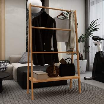 51.69" Tall Multifunctional 4-Tier Ladder Towel Rack with Storage Shelf, Natural 4A - ModernLuxe