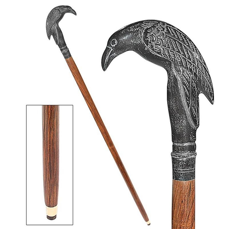 Poe's Mystic Raven Solid Hardwood Walking Stick, 1 of 8