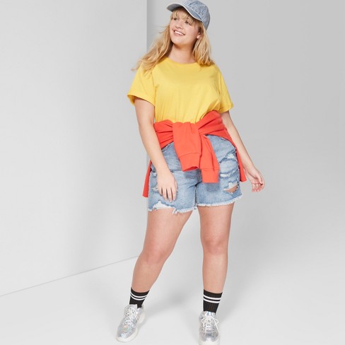 Women S Plus Size High Rise Relaxed Longer Length Jean Shorts Wild Fable Light Blue 14w Target
