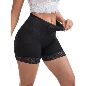 INSPIRE CHIC Women's Wide Lace Trim High-Waisted Tummy Control Butt-Lifting Breathable Shaping Panties - 1 of 4