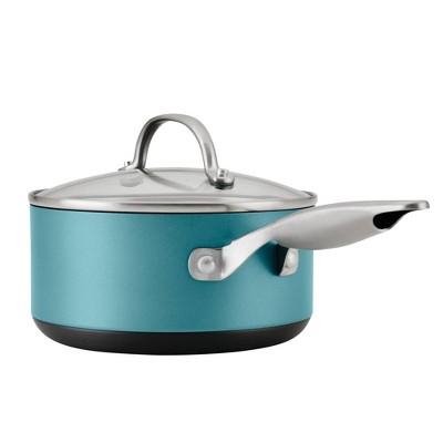 Teal Aluminum Nonstick 2-Quart Saucier with Glass Lid