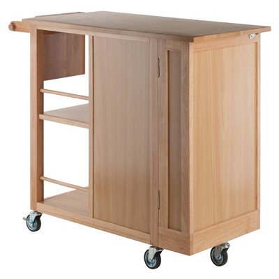 Natural Wood Kitchen Cart with Wine Rack and Storage