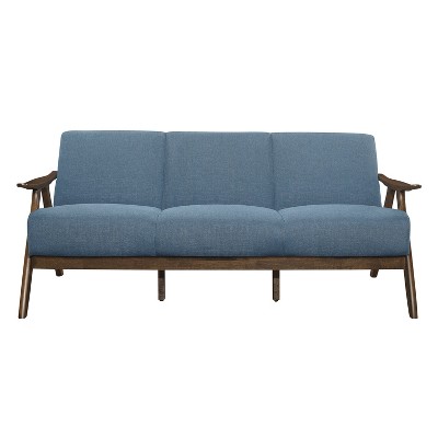 Lexicon 1138BU-3 Damala Collection Retro Inspired 3 Seat Living Room Sofa Couch, Polyester Fabric, Walnut Frame, Blue