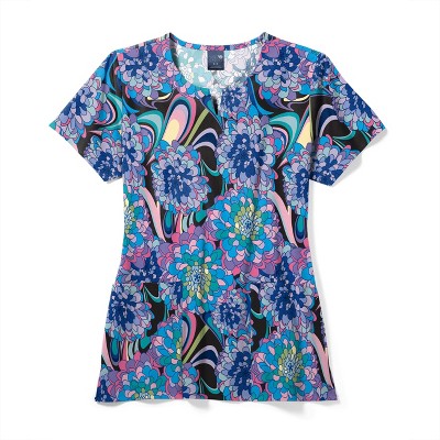 Zoe and Chloe Zoe+Chloe Performance Notch Neck Print Scrub Top