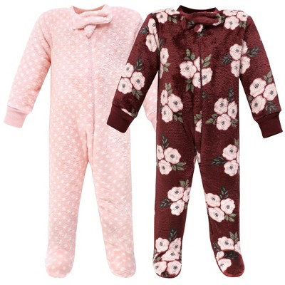 Hudson Baby Infant Girl Plush Sleep and Play, Burgundy Floral