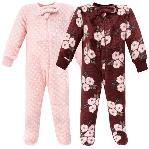 Hudson Baby Infant Girl Plush Sleep and Play, Burgundy Floral - 1 of 4