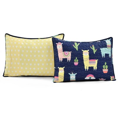 Navy and Yellow Reversible Microfiber Twin Quilt Set for Girls