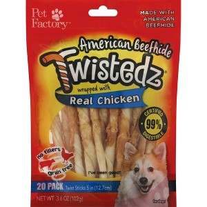 Pet Factory Twistedz American Beefhide Twist Sticks w/ Meat Wrap - 5", 20 Count - 1 of 4