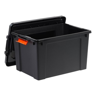 Heavy Duty Black Stackable Plastic Storage Bins with Lids