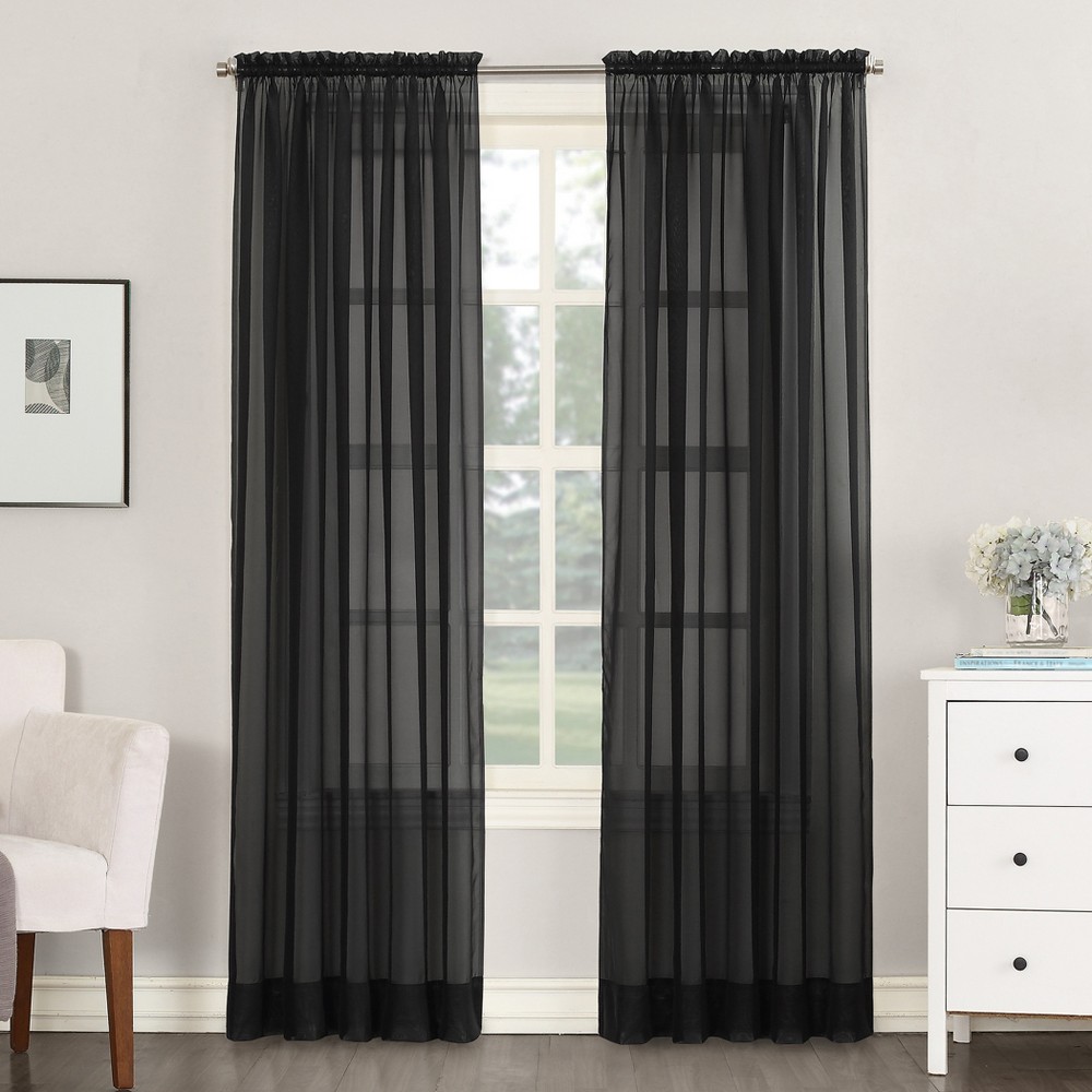 Photos - Curtain Rod / Track 63"x59" Emily Sheer Voile Rod Pocket Curtain Panel Black - No. 918