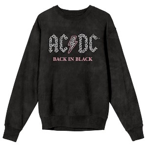 ACDC Leopard Print Logo Adult Black Crew Neck Long Sleeve Sweatshirt - 1 of 2