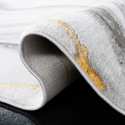 Grey and Gold Abstract Synthetic Area Rug, 27" x 14"