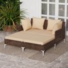 Costway Outdoor Patio Daybed PE Rattan Sunbed with Sponged-Filled Pillows and Cushions Brown/Navy - 4 of 4