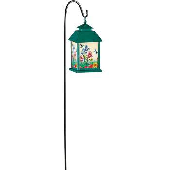 Collections Etc Springtime Garden Solar Lighted Outdoor Lantern with Shepherd's Hook 5.25 X 5.25 X 10.25