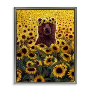 Stupell Industries Happy Bear Sunflower Field Floating Frame Canvas Art - 1 of 4