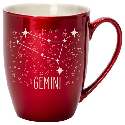 100 North Zodiac 10 Ounce Cardinal Red Metallic Finish, Comfortably Fits Your Hands, New Bone China Coffee Tea Cup Mug, Gemini