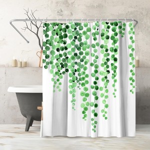 Americanflat 71x74 Botanical Shower Curtain - with Durable Metal Grommets and 12 Hooks - 100% Polyester - White and Green Bathroom Curtains - 1 of 1