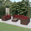 vidaXL Stylish 8-Piece Patio Lounge Set with Cushions Poly Rattan - Comfortable, Cleanable and Customizable- Brown with Cinnamon Red Cushions - 2 of 4