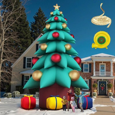 AMERLIFE Inflatable Christmas Tree& Santa Claus with LED Lights, Giant Outdoor Christmas Decoration with Blower for Yard, Parties & Events