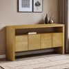 60" 4-Door Sideboard, Modern Minimalist Solid Wood Veneer Sideboard with Open Shelf, Natural Wood Grain - Leovsnove - 2 of 4