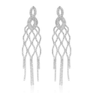 Gold Plated Exaggerated Extra-long Tassel Rhinestone Earrings for Women 1 Pair Shiny Bling Style - 1 of 4
