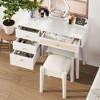 ORRD Retro Bohemian Wooden Makeup Vanity Set with Charging Plug & USB Port, Stool, Dressing Table with 3 Drawers and 1 Rattan Drawer, White - 2 of 4