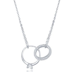 Bella Silver Sterling Silver Interlocking Engament Ring & Micro Pave Band Necklace - Silver - 16+2 Inch - 1 of 3