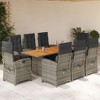 vidaXL 9-Piece Patio Dining Set with Cushions - Gray PE Rattan, Reclining Chairs, Compact Storage - 2 of 4