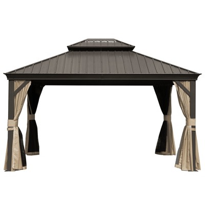 10' X 12' Hardtop Gazebo Outdoor Aluminum Gazebos Grill with Galvanized Steel Double Canopy for Patios Deck Backyard,Curtains&Netting