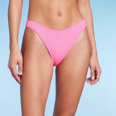 Women's Ribbed Scoop Front High Leg Cheeky Bikini Bottom - Wild Fable™